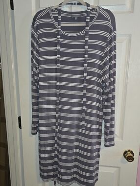Daisy Fuentes Navy and White Striped Long Sleeve Dress